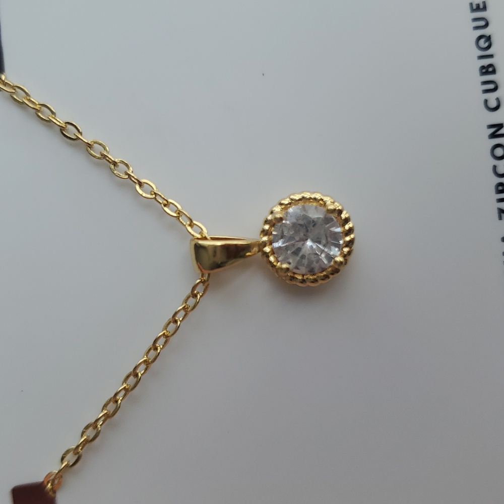 14k Gold Plated Necklace with 1kt Solitaire Cubic Zirconia Pendant